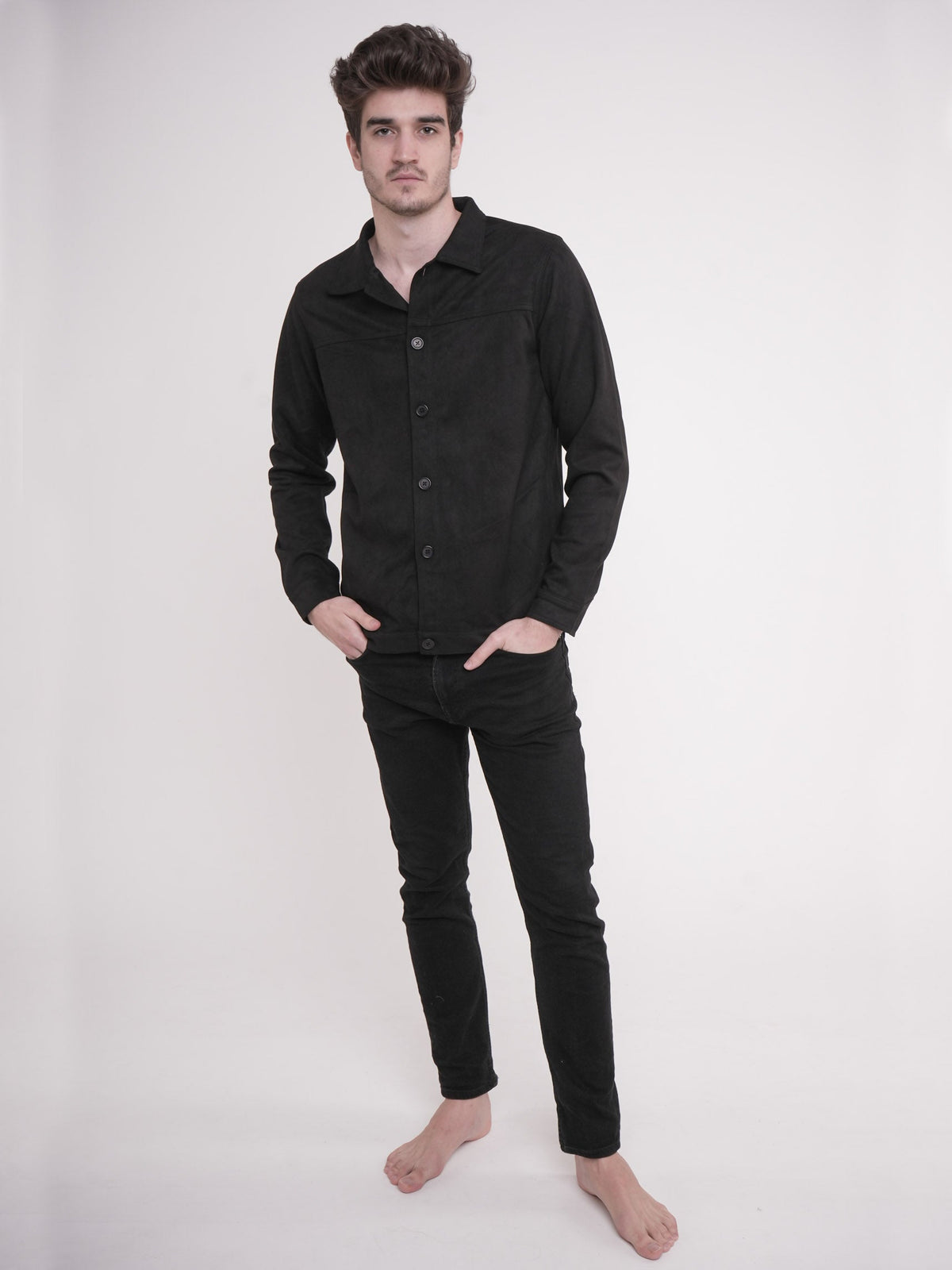 Men Casual Suede Front Button Jacket. - inteblu
