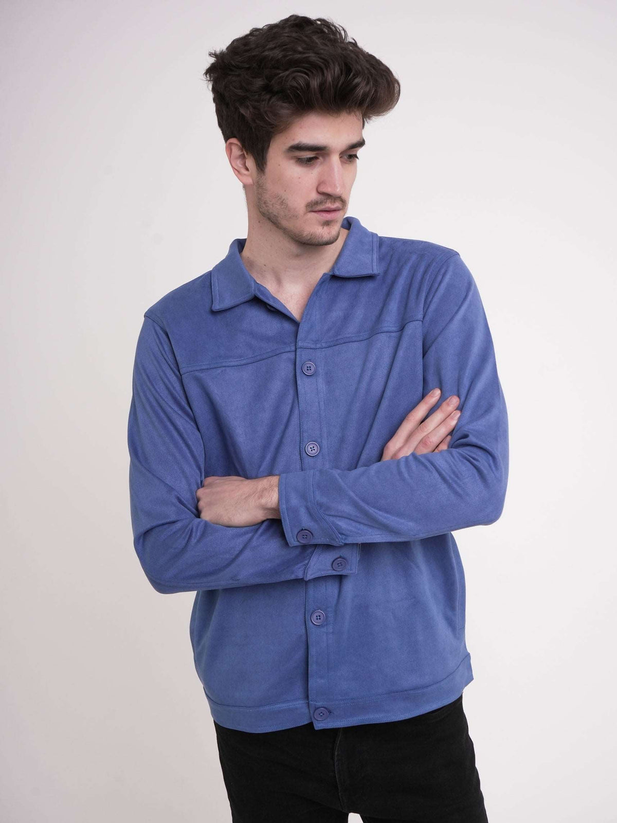 Men Casual Suede Front Button Jacket. - inteblu