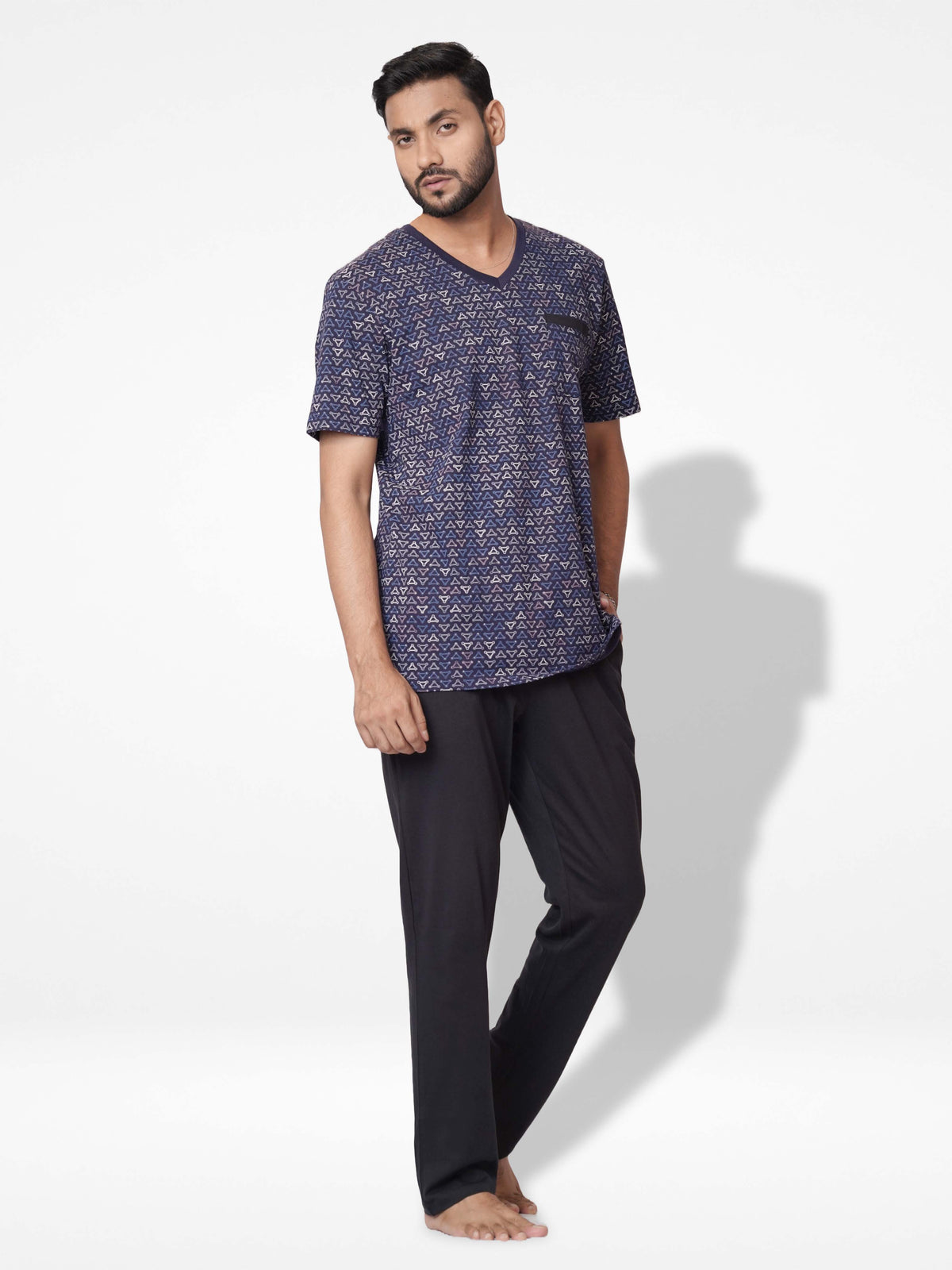 Men's AOP T-Shirt & Trouser Lounge Set Dark Blue