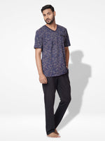 Men's AOP T-Shirt & Trouser Lounge Set Dark Blue