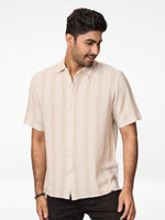 Men's Relaxed-Fit Half-Sleeve Casual Shirt Beige Stripes