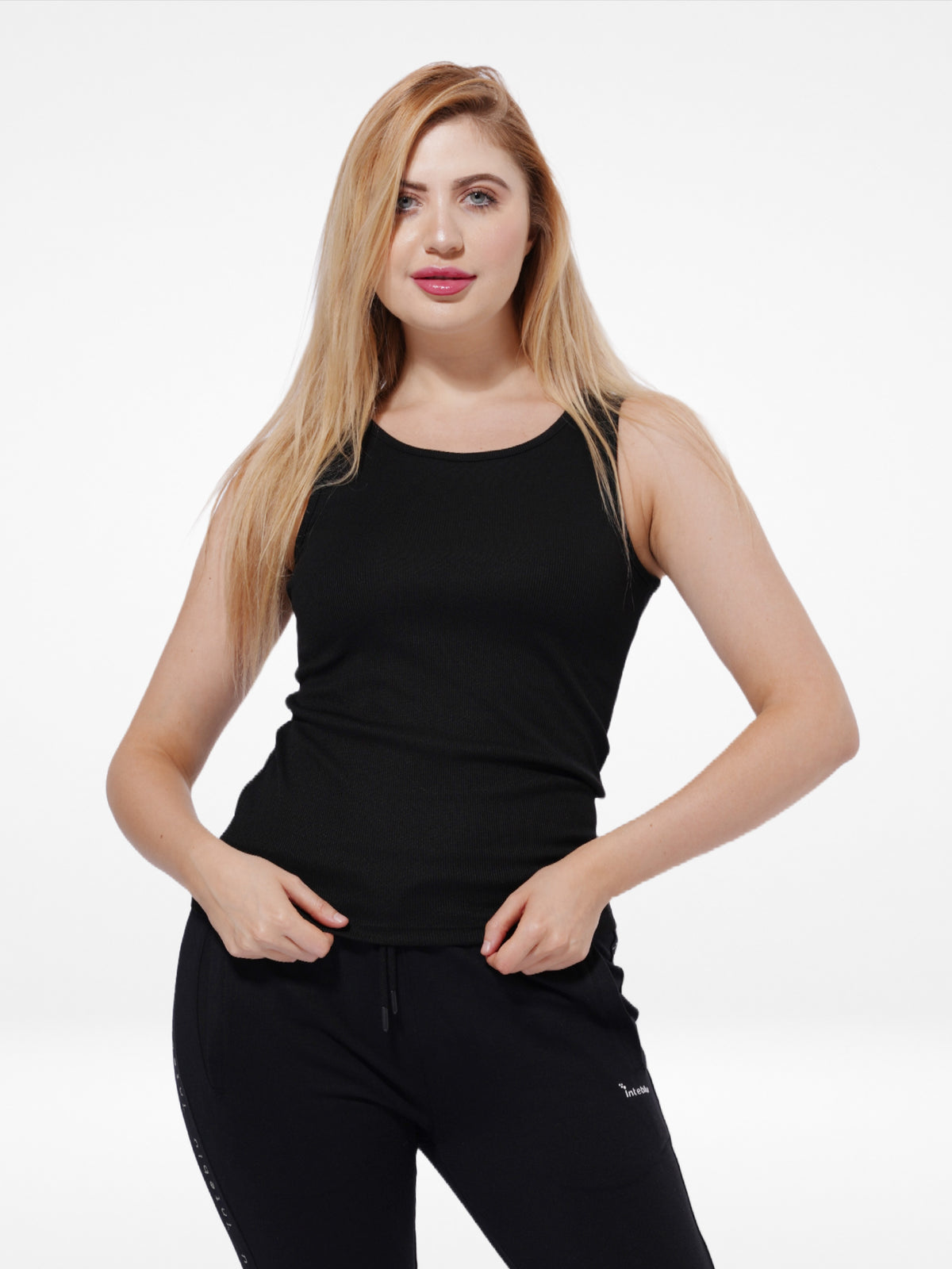 Women And Girl's Black Rib Sando Top