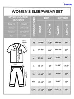 Satin Pajama Set for Women - Contrast Piping, Notch Collar, Button Down, Short Sleeve Long Pant