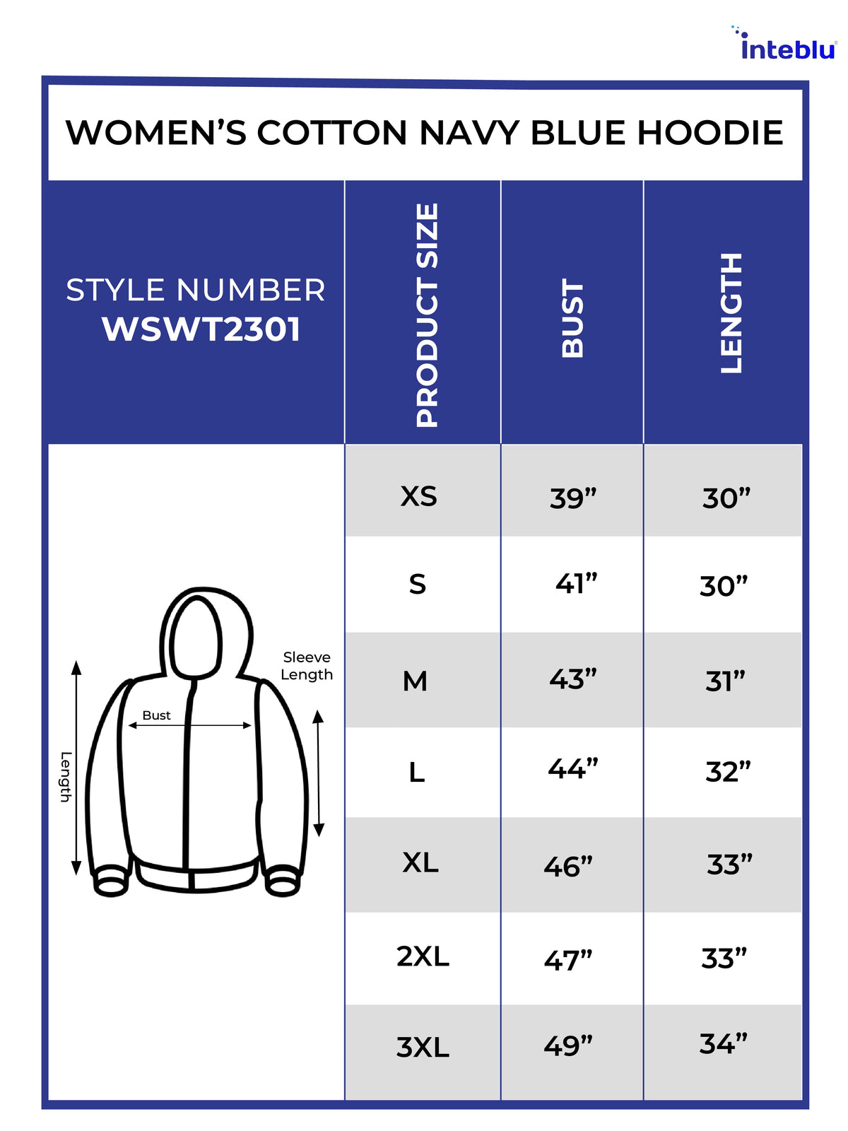 Women Cotton Navy Blue Hoodie