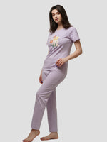 Women Crew Neck Cotton Short Sleeve Print Loungewear Pyjama Set - inteblu