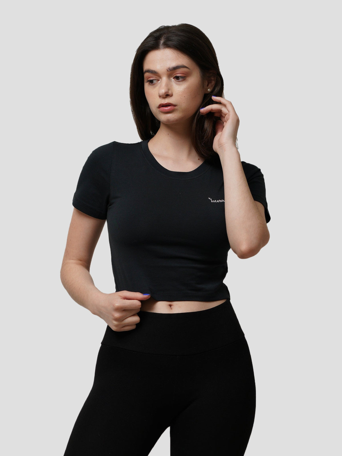 Women Crew Neck Cropped T-Shirt - inteblu