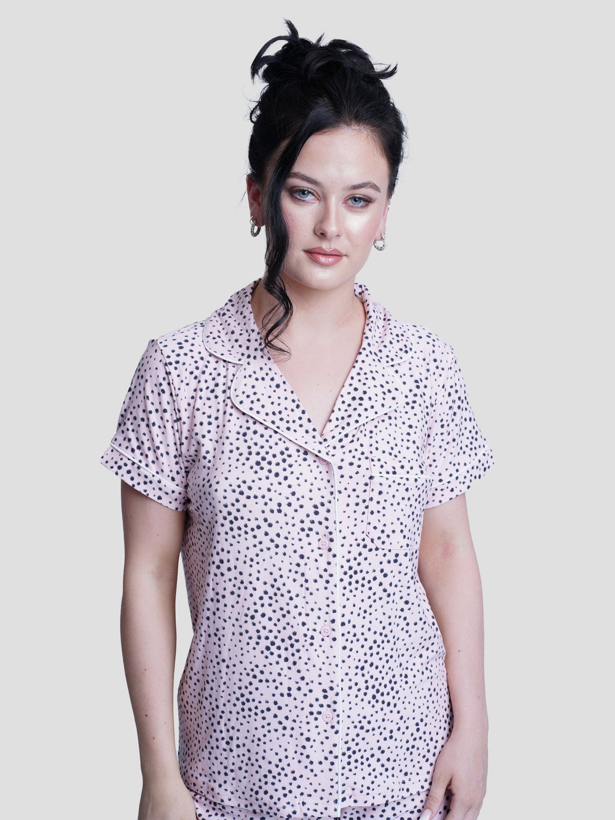 Women Notch Collar Short Animal Print Sleepwear Set - inteblu