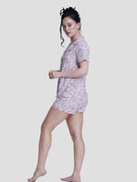Women Notch Collar Short Animal Print Sleepwear Set - inteblu