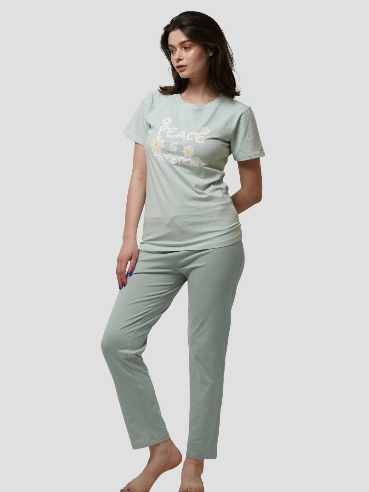 Women Short Sleeve Cotton Loungewear Set - inteblu