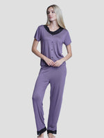 Women sleepwear Set Contrast Lace - inteblu