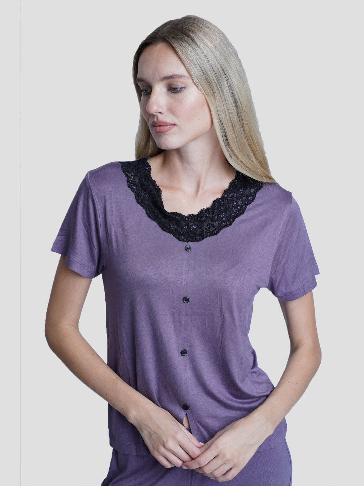 Women sleepwear Set Contrast Lace - inteblu