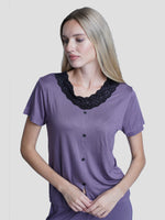 Women sleepwear Set Contrast Lace - inteblu