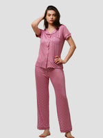 Women's Printed Night Suit Set of Shirt & Pyjama, Night wear Dress - inteblu