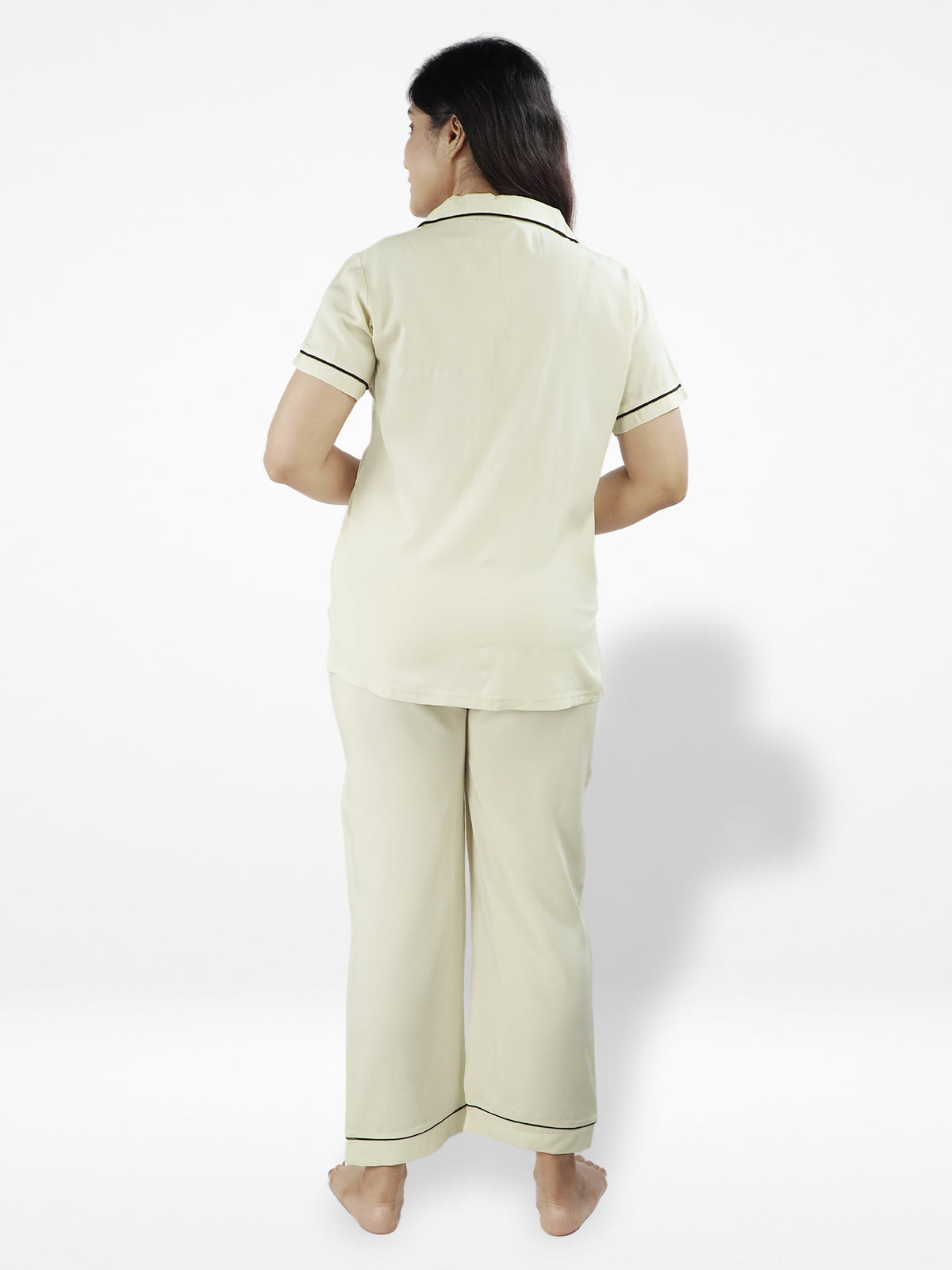 Women Night Suit Set, Biscuit Color Nightwear Dress