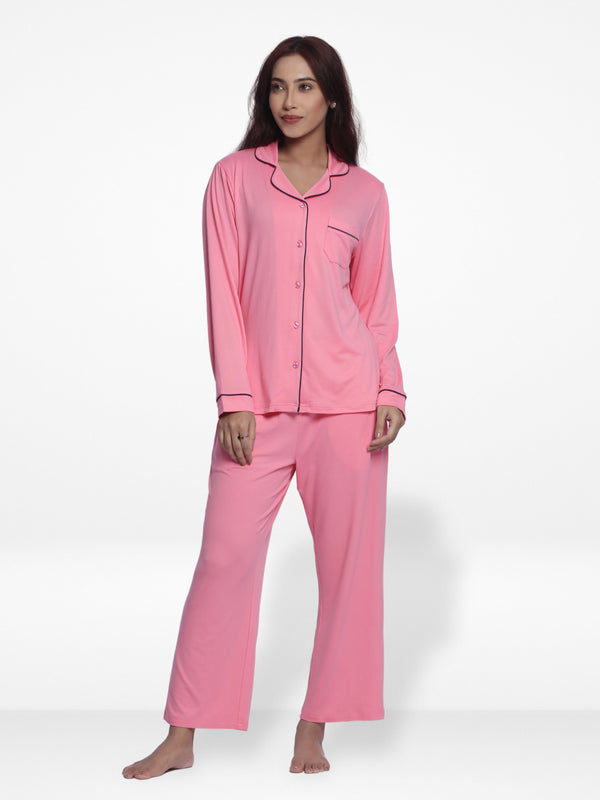 Women Solid Sleepwear Long Sleeve Pyjama Set