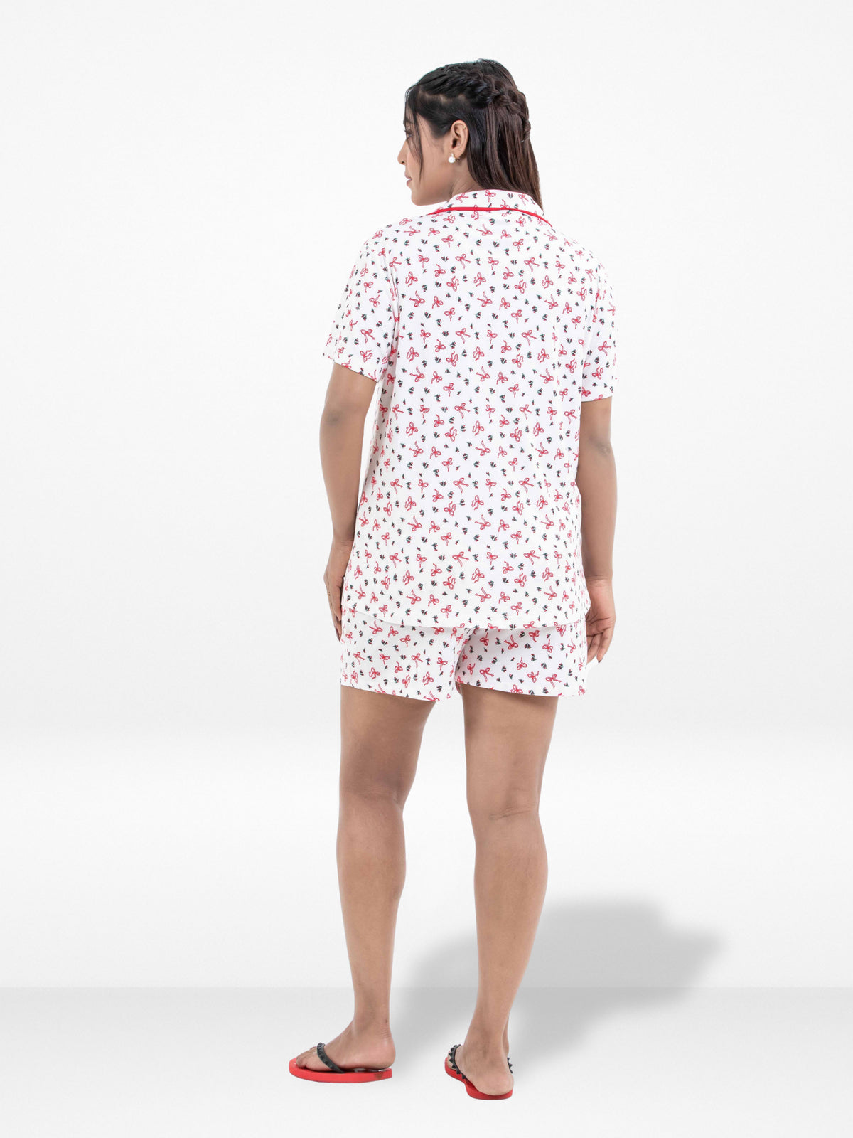Women’s Notch Collar Sleepwear Set – Short Sleeve All Over Print Pajama Top & Shorts, Soft Comfortable Nightwear