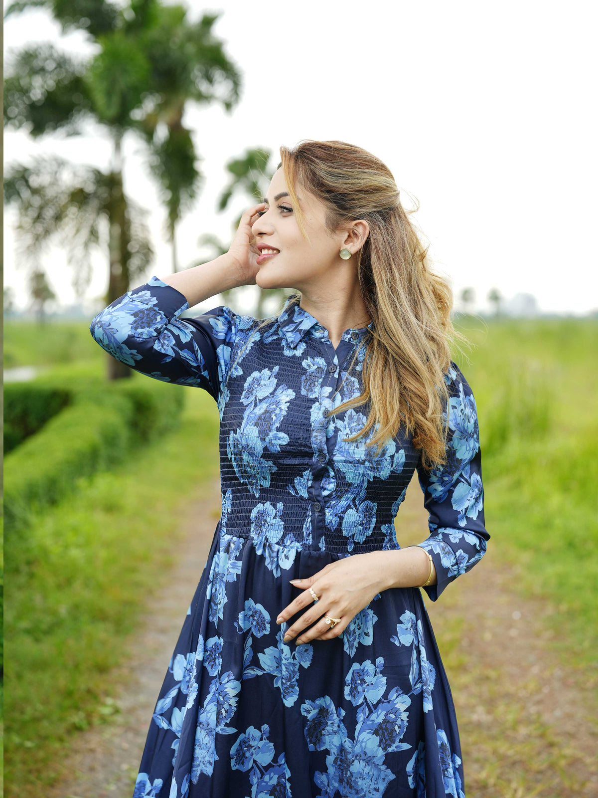 Women’s Floral Print Crepe Maxi Dress – Mystical Long Dress for Casual & Evening Wear