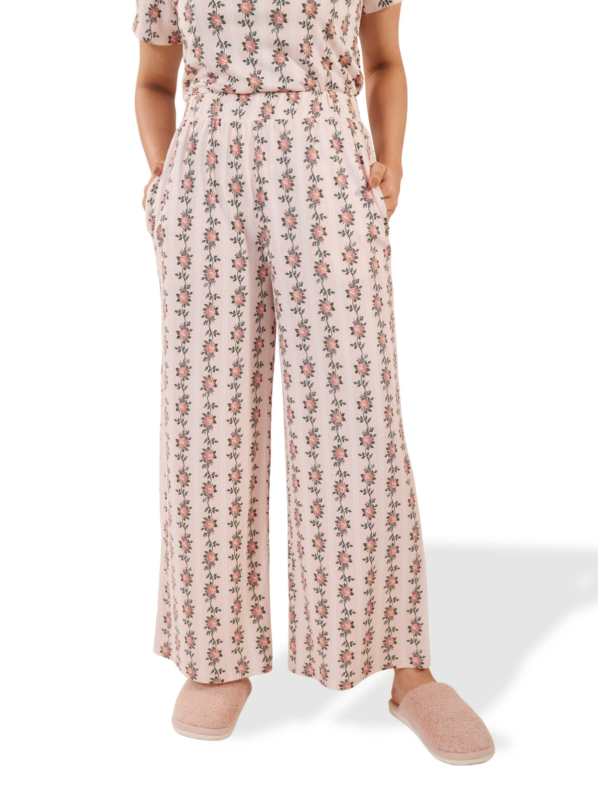 Women's Casual Pants Trendy Loose Trousers High Waist Wide Leg Cropped Palazzo with Pockets