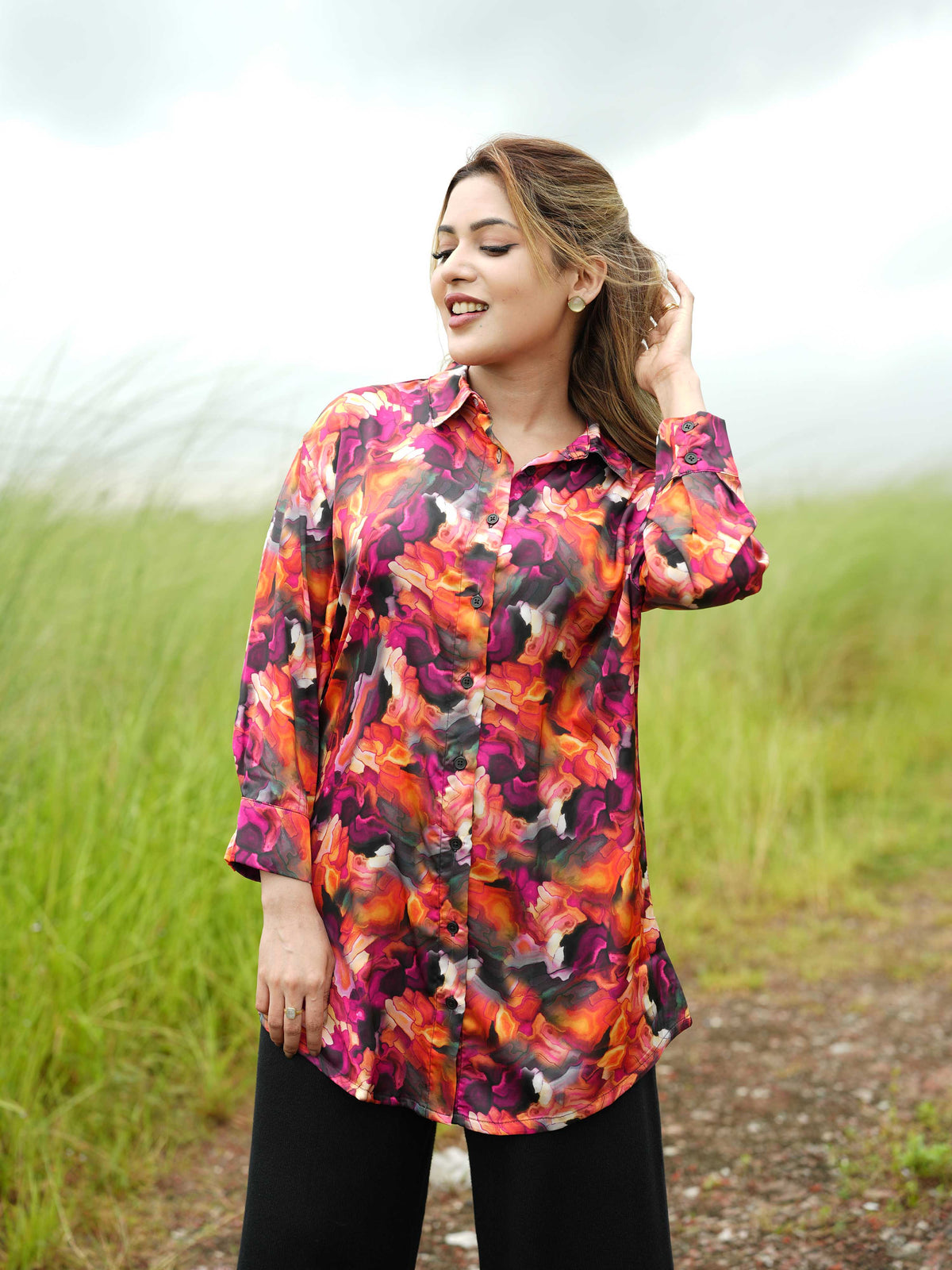 Women’s Floral All Over Printed Shirt – Long Sleeve Casual Blouse for Everyday & Office Wear