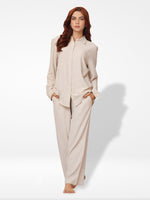 Women Long Sleeve Button Down Shirt High Waist Wide Leg Long Pants Outfits.