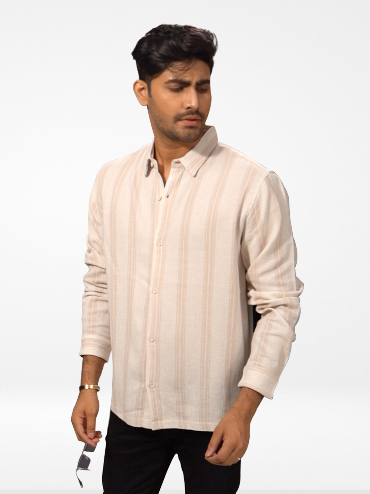 Men's Relaxed-Fit Full-Sleeve Casual Shirt Beige Stripes