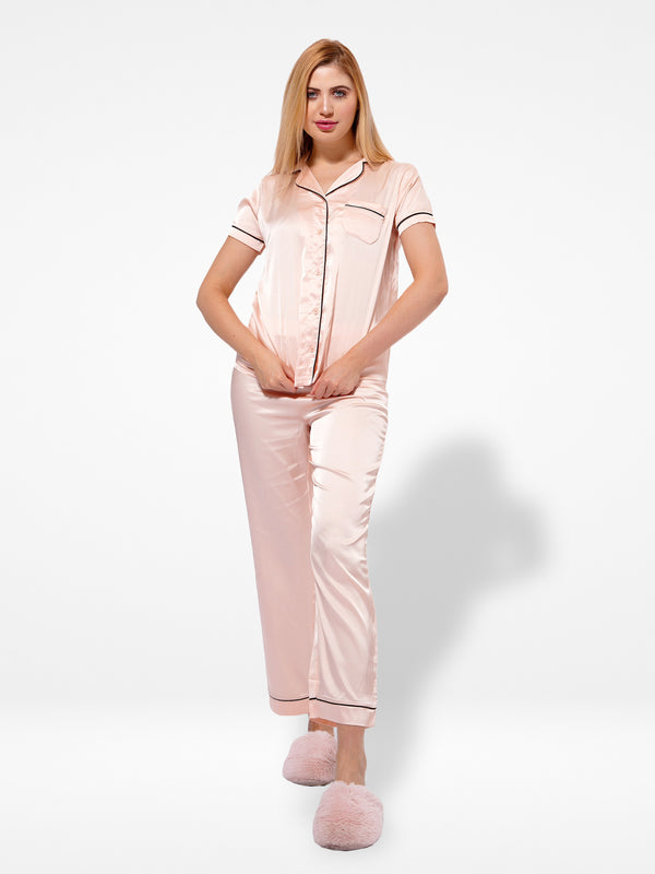 Women Satin Sleepwear Notch collar sleepwear set in Satin fabric