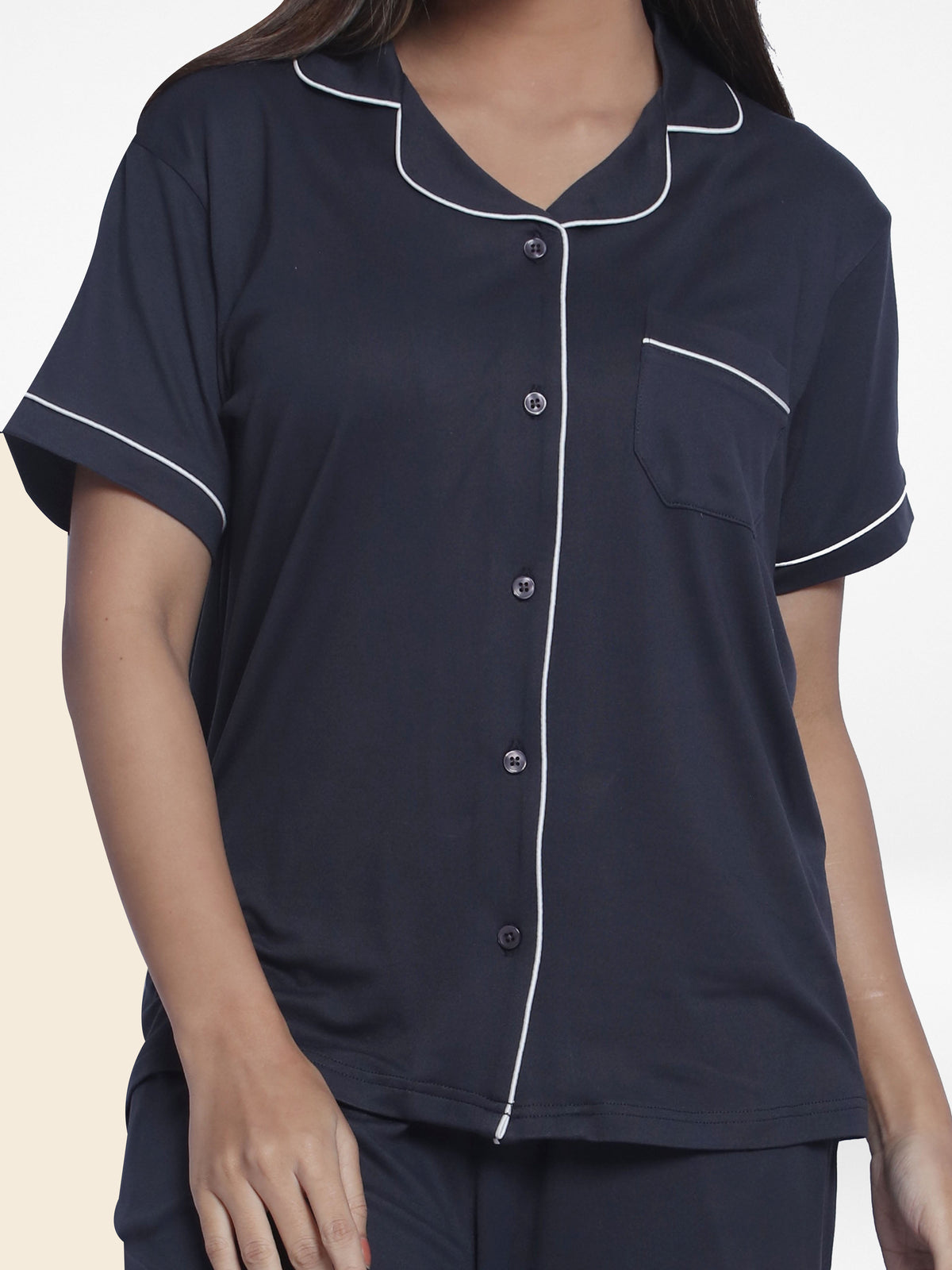 Women Solid Sleepwear Short Sleeve Pyjama Set