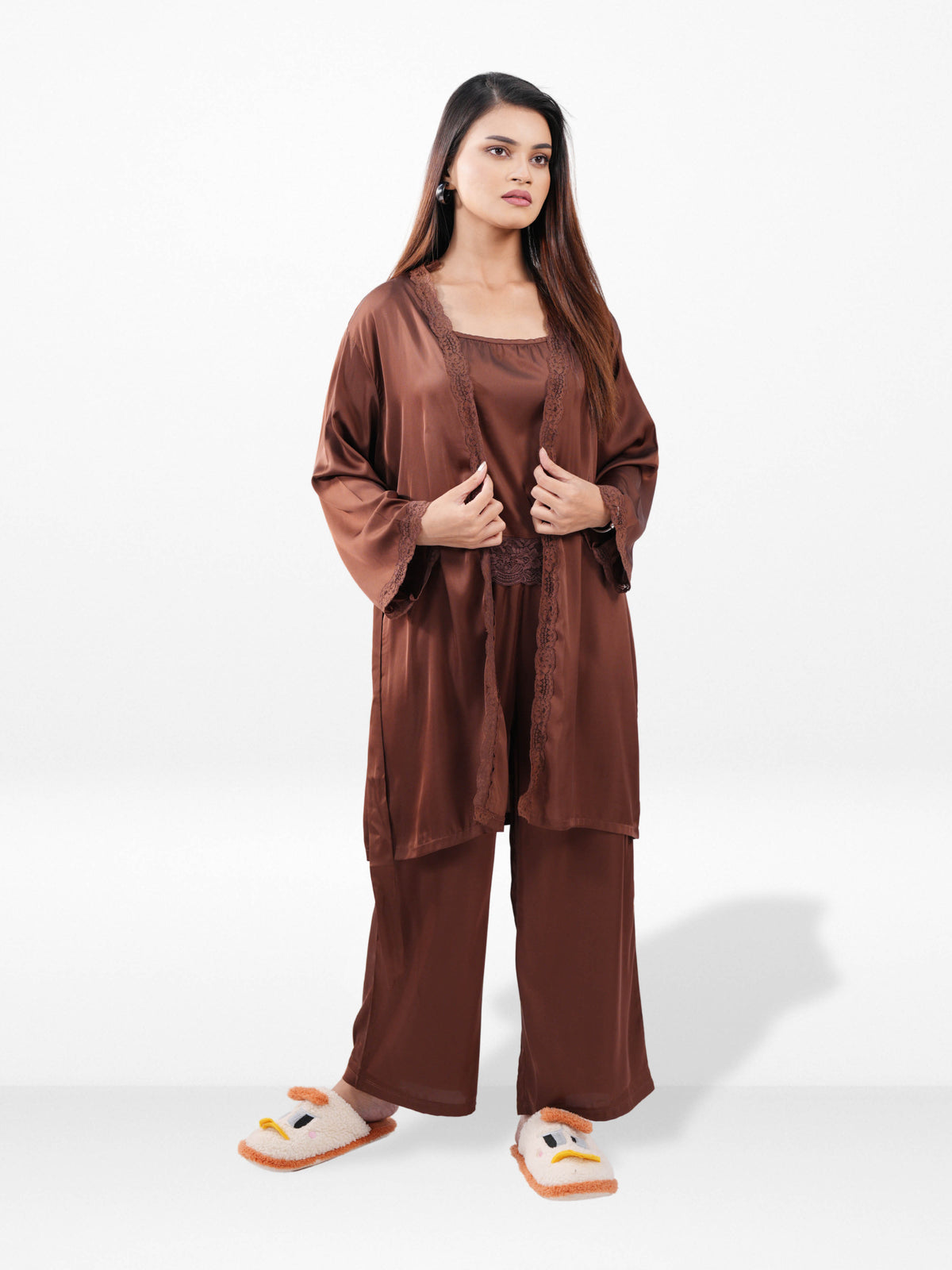 Women’s Satin 4 Piece Night Dress Set – Luxury Sleepwear | Soft Silky Comfortable Nightwear