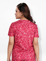 Women’s Henley Short Sleeve Pajama Top | Printed Sleepwear Shirt | Soft Stretch Yummy Rib Fabric | Casual Lounge Top for Women - Crimson