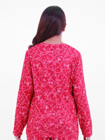 Women’s Long-Sleeve Crew Neck Pajama Top | All-Over Print Sleepwear Shirt | Soft & Stretchy Yummy Rib Fabric | Lounge Top - Crimson