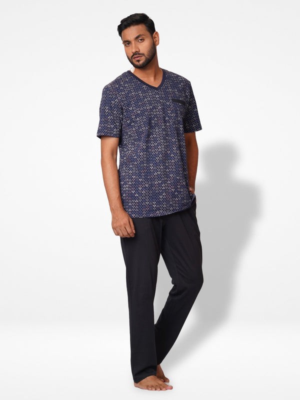 Men's AOP T-Shirt & Trouser Lounge Set Dark Blue