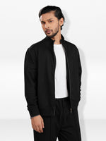 Men’s Regular Fit Jacket – High Neck Front Zip | Long Sleeve Outerwear with Ribbed Trims & Welt Pockets