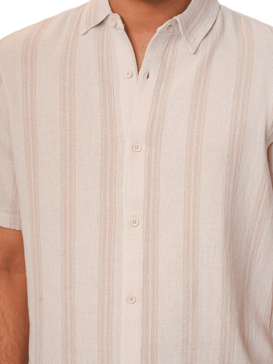 Men's Relaxed-Fit Half-Sleeve Casual Shirt Beige Stripes