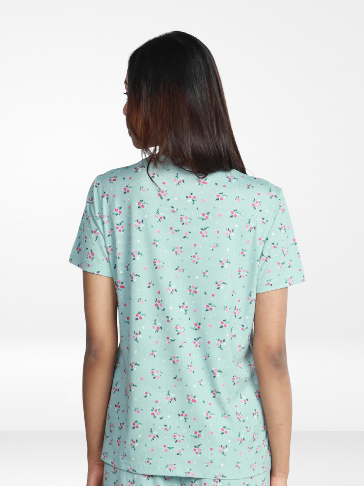 Women’s All Over Printed Short Sleeve Lounge Top | Soft Stretch Yummy Rib Fabric | Crew Neck Casual Sleepwear & Loungewear Top - Ether