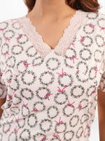 Women's Short Sleeve V-Neck T-Shirt with Elegant Lace