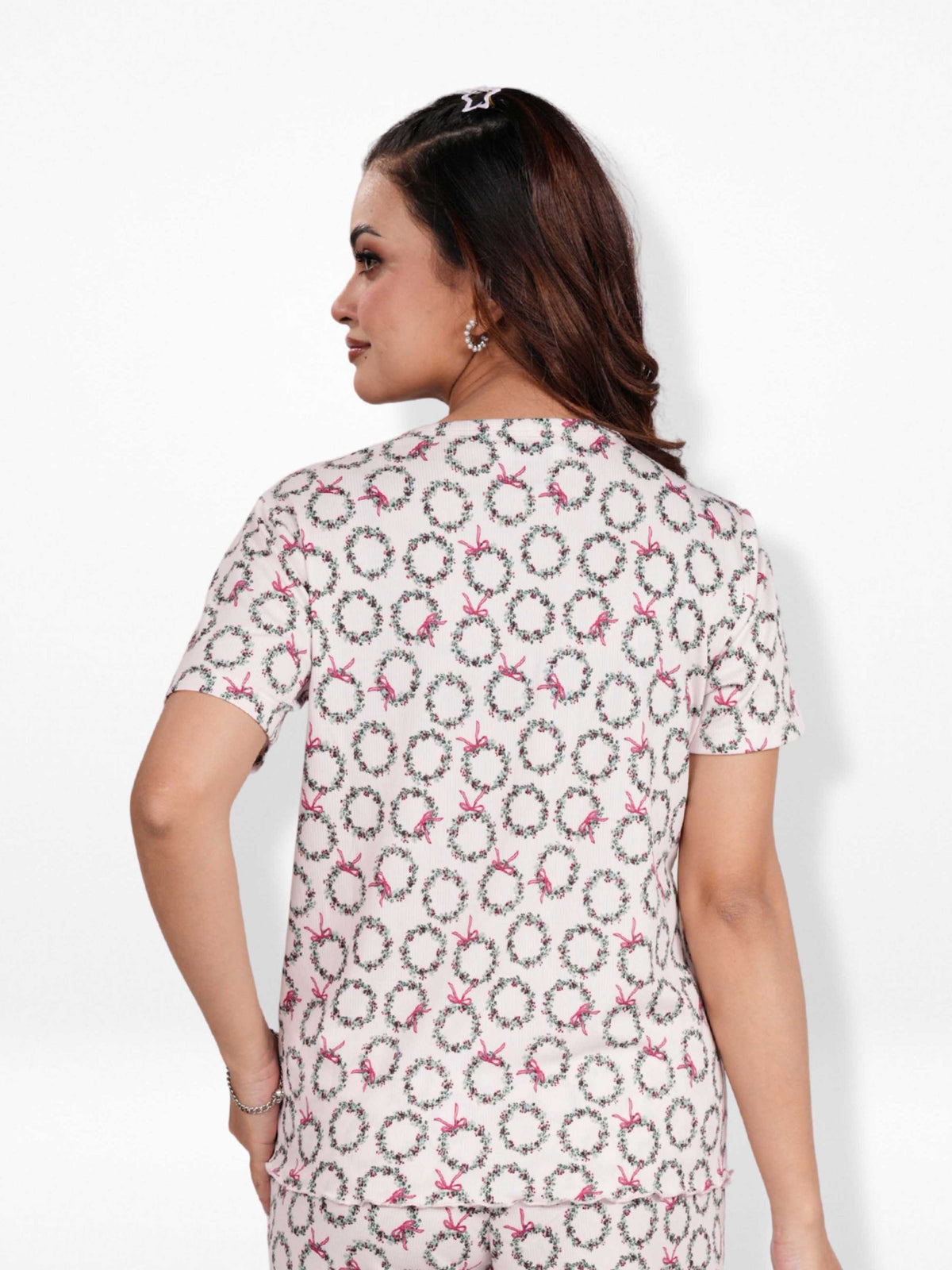 Women’s Henley Short Sleeve Pajama Top | Printed Sleepwear Shirt | Soft Stretch Yummy Rib Fabric | Casual Lounge Top for Women - Blushing Bride