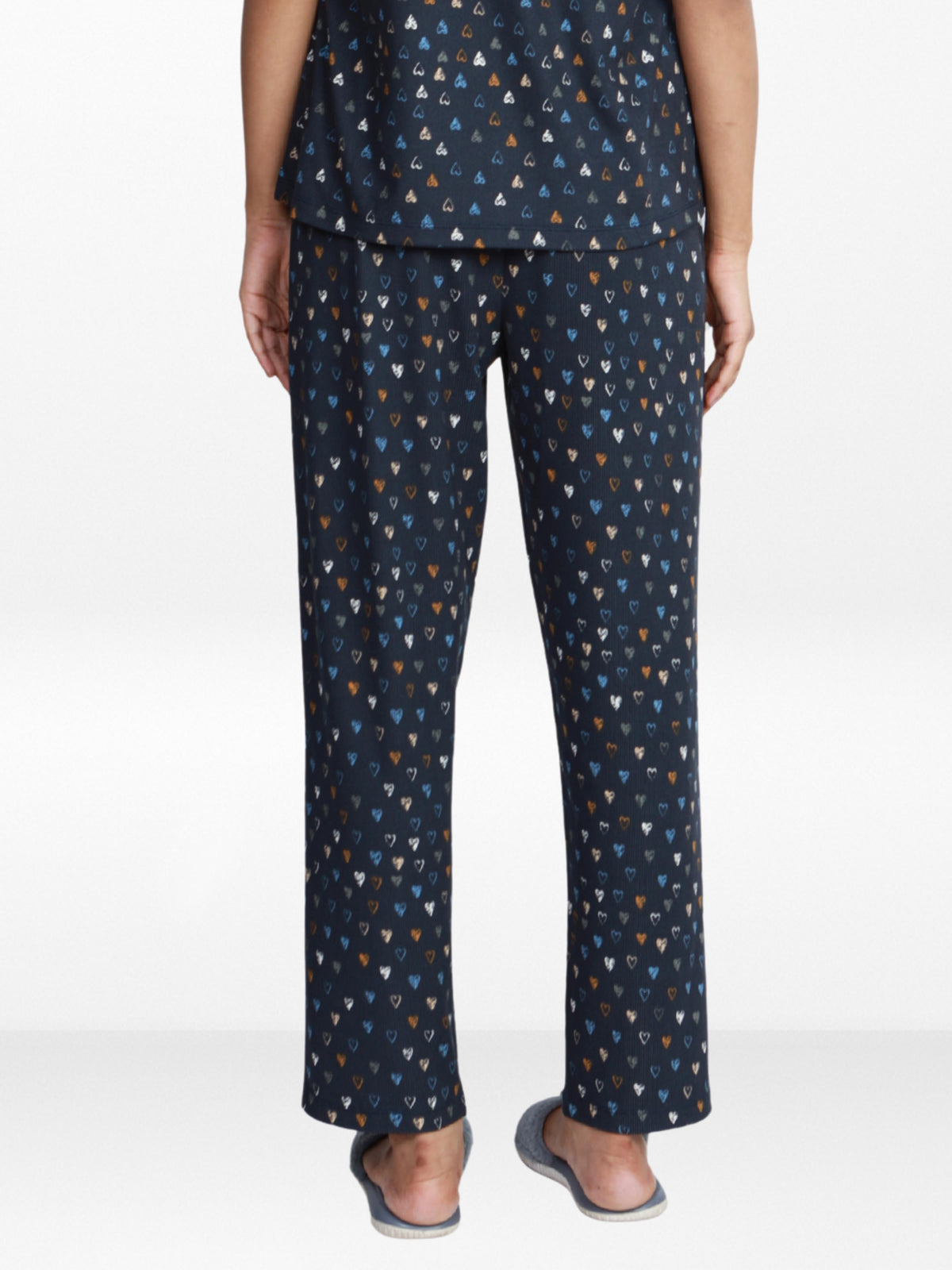 Women’s All Over Printed Lounge Pants | Soft Stretch Yummy Rib Fabric | Drawstring Waist Casual Sleepwear & Pajama Trousers - Navy