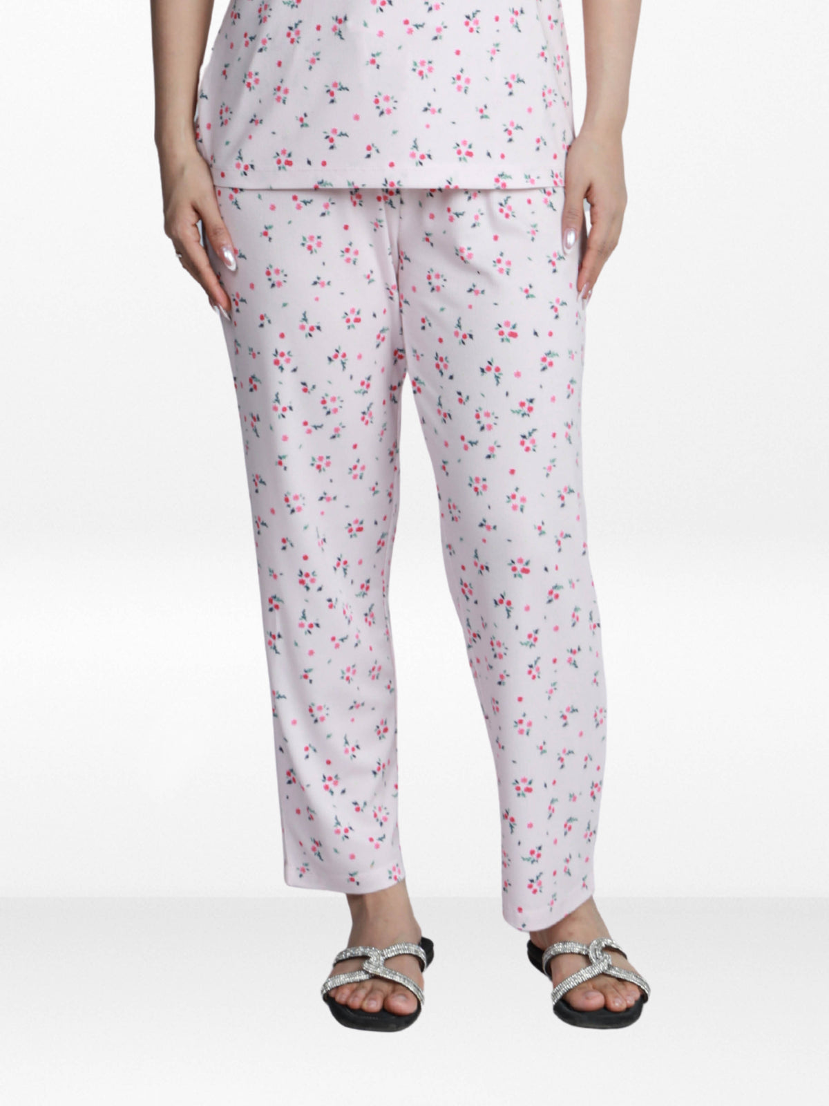 Women’s All Over Printed Lounge Pants | Soft Stretch Yummy Rib Fabric | Drawstring Waist Casual Sleepwear & Pajama Trousers - Pink