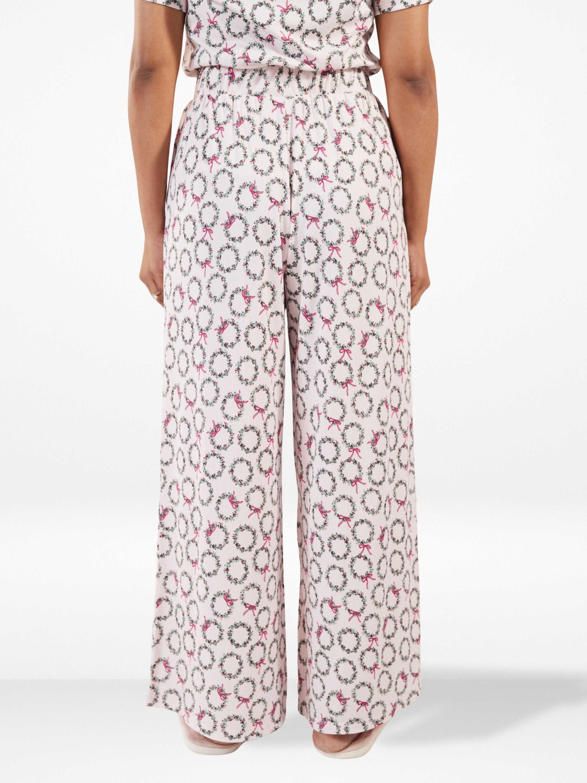 Womens All Over Printed Crop Top and Long Bottom Set Crew Neck Half Sleeve Tee & Matching Bottom | Trendy Casual Two-Piece Wear - Blushing Bride