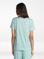 Women’s All Over Printed Short Sleeve Lounge Top | Soft Stretch Yummy Rib Fabric | Crew Neck Casual Sleepwear & Loungewear Top - Ether