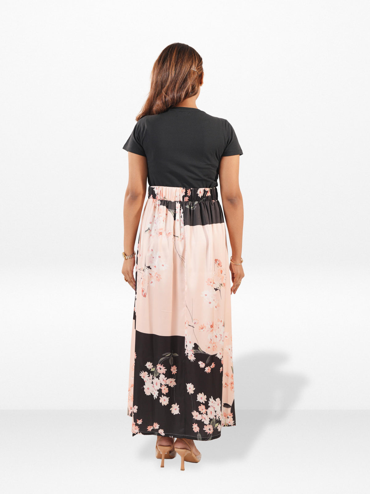 Women’s All Over Printed Maxi Skirt – Summer Pleated High Waist Casual Long Skirt