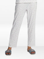 Women’s All Over Printed Lounge Pants | Soft Stretch Yummy Rib Fabric | Drawstring Waist Casual Sleepwear & Pajama Trousers - White