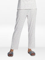 Women’s All Over Printed Lounge Pants | Soft Stretch Yummy Rib Fabric | Drawstring Waist Casual Sleepwear & Pajama Trousers - White