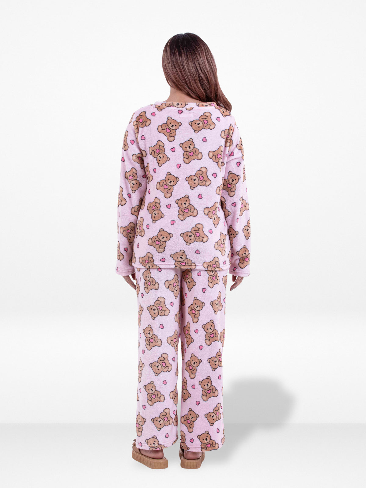 Women’s Cute Bear Printed Pyjama Set – Long Sleeve Top & Pants, Soft Cozy 2-Piece Sleepwear Nightwear for Winter & Everyday Comfort