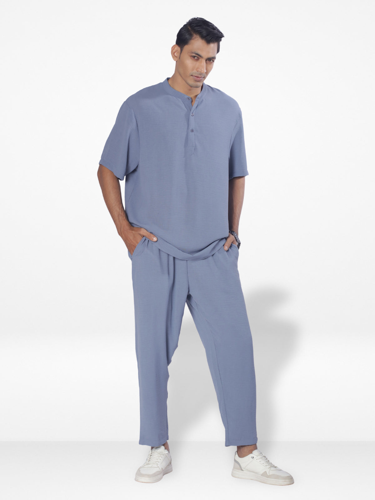 Men's Short Sleeve Shirt & Long Pant Set| Slate Blue