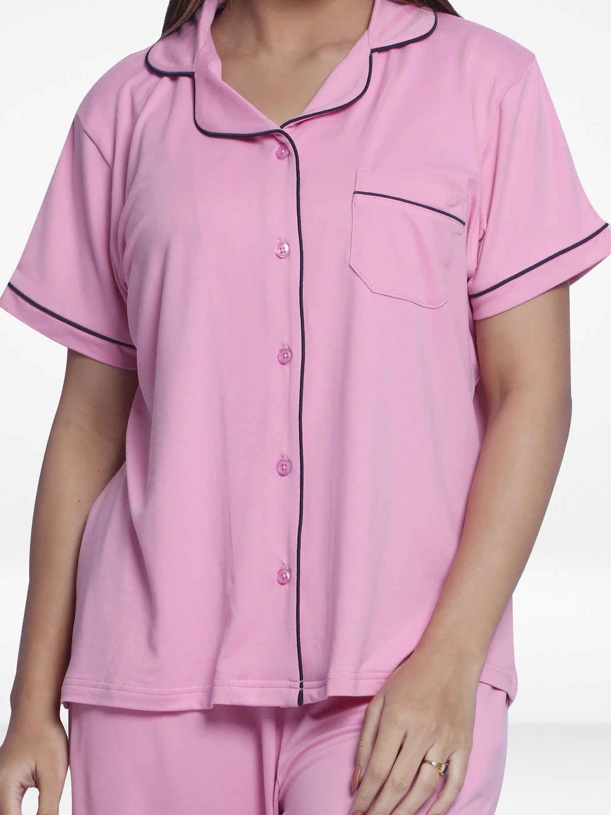 Women Solid Sleepwear Short Sleeve Pyjama Set