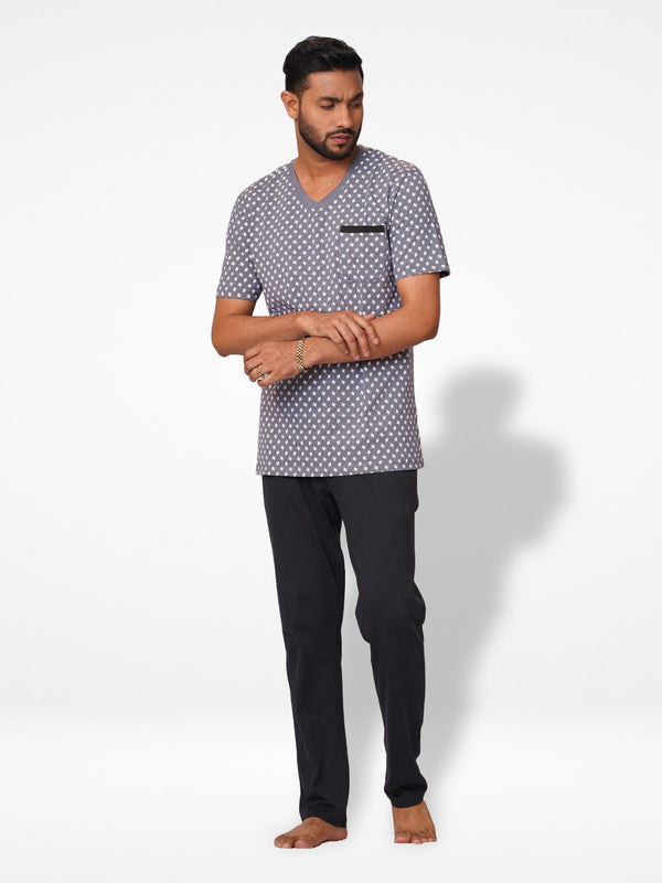 Men's AOP T-Shirt & Trouser Lounge Set Gey