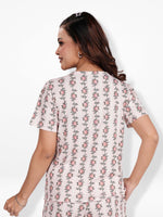 Women’s Henley Short Sleeve Pajama Top | Printed Sleepwear Shirt | Soft Stretch Yummy Rib Fabric | Casual Lounge Top for Women - Blushing Bride Rose