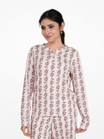 Women's Henley Long Sleeve Printed Top – Soft &amp; Stretchy Rib Knit Casual T-Shirt