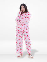 Women’s Cherry Printed Pyjama Set – Long Sleeve Top & Pants, Soft Comfortable Sleepwear, Cozy Winter Loungewear for Women